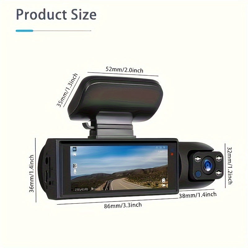 1080P Dual Dash Cam With IR Night Vision Display