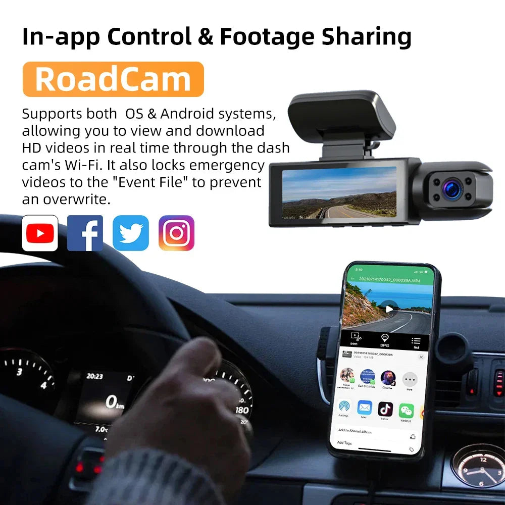 1080P WiFi Dual Dash Cam Front Interior Car Camera Black-3