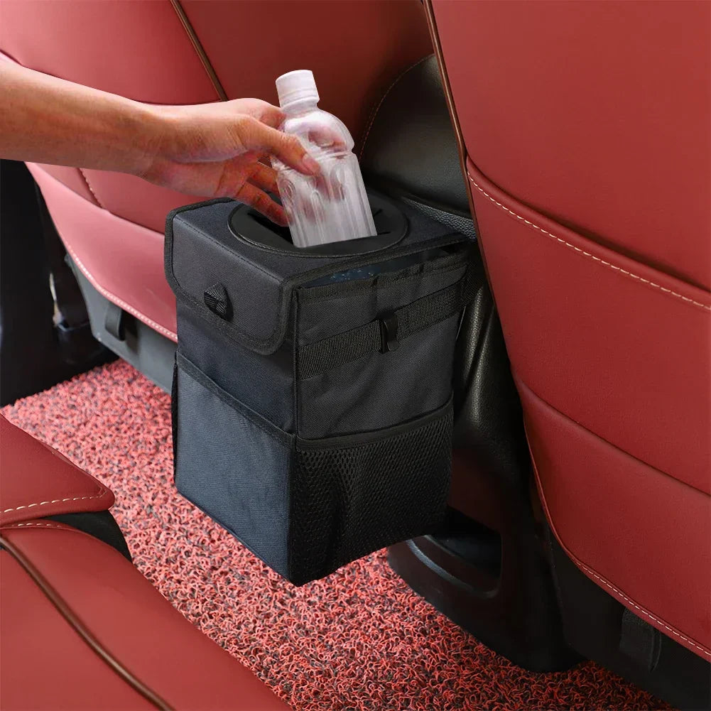 Waterproof Car Trash Can Organizer Portable Auto Bin Black-2