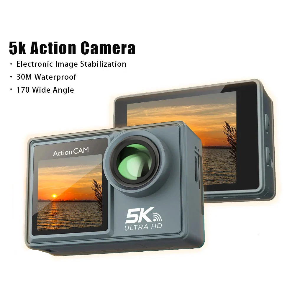 5K Ultra HD Action Camera – Dual Screen, EIS, 30M Case