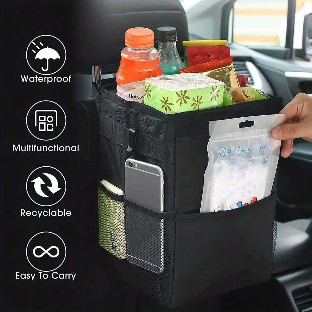 Waterproof Car Trash Can Organizer Portable Auto Bin Black-4